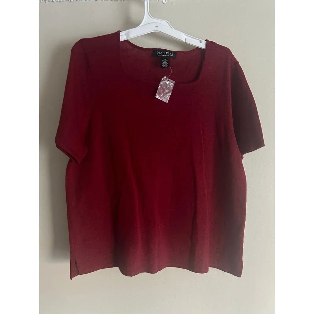 Dialogue Knit Top Merino Wool Short Sleeve Womens Size 1X